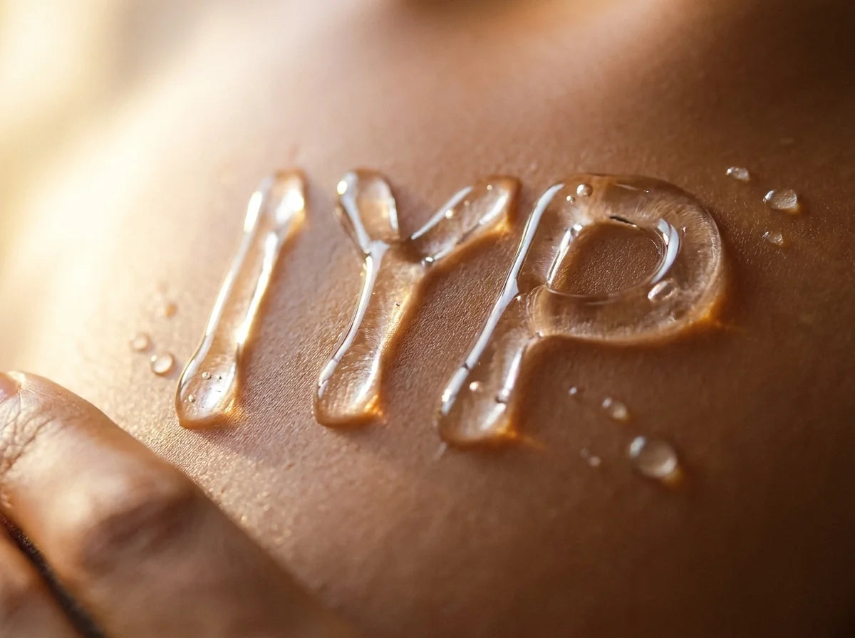 A single drop of water resting on a woman's collarbone in soft natural light, film grain, editorial close-up